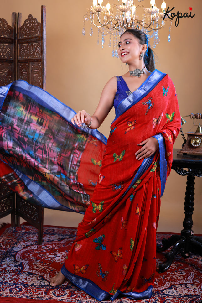 Linen printed saree