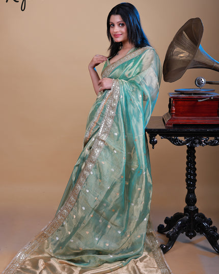 Pure benarasi tissue saree with golden zari border