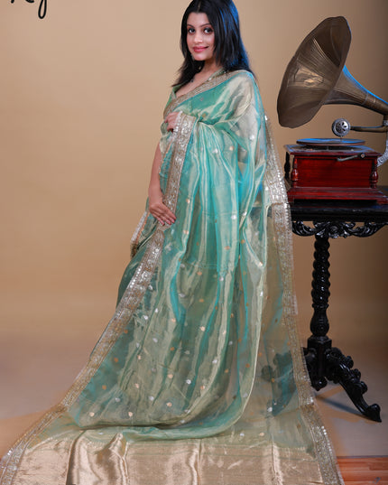 Pure benarasi tissue saree with golden zari border