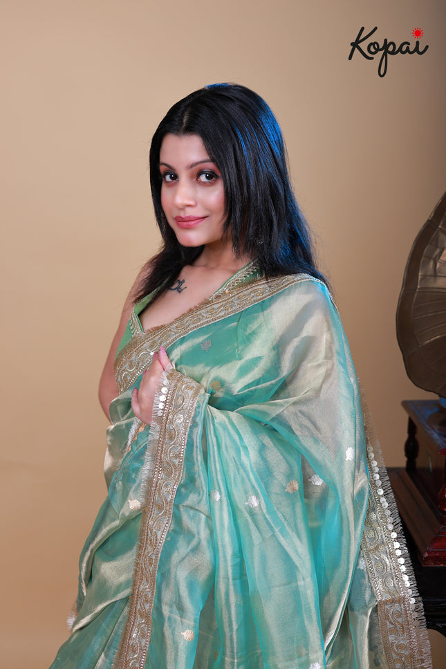 Pure benarasi tissue saree with golden zari border