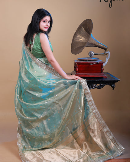 Pure benarasi tissue saree with golden zari border