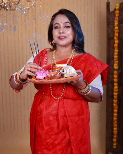 Dhakai jamdani red soft saree