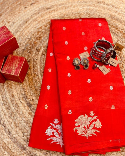 Pure red mango silk saree