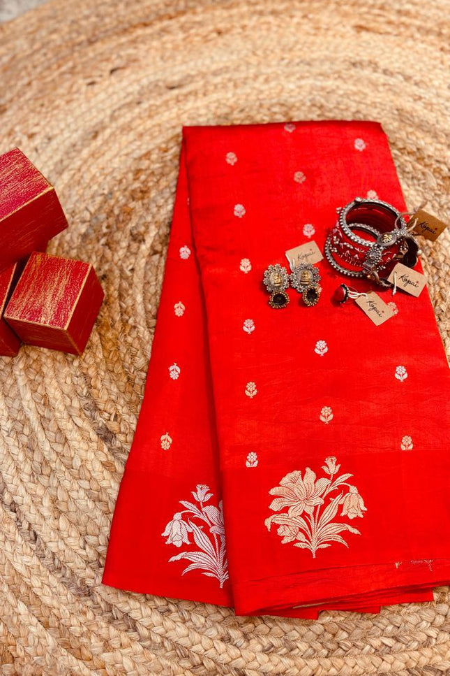 Pure red mango silk saree