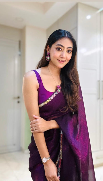 Purple georgette tissue saree