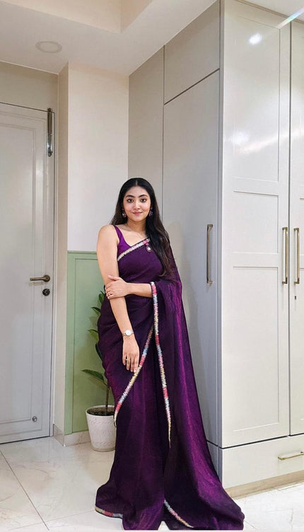 Purple georgette tissue saree