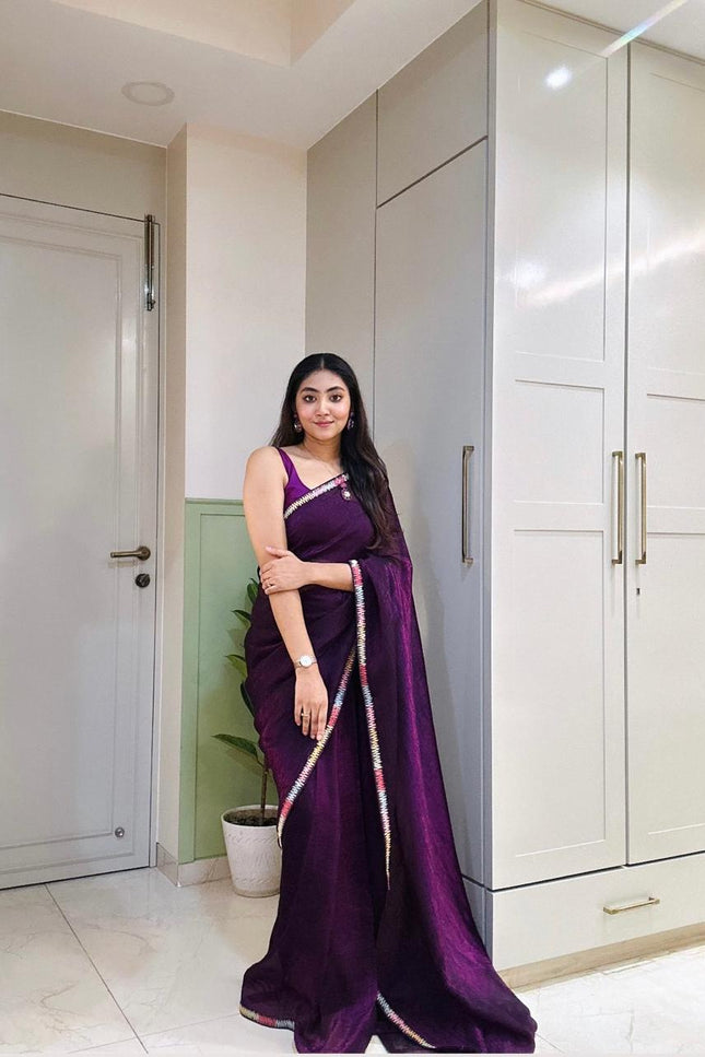 Purple georgette tissue saree
