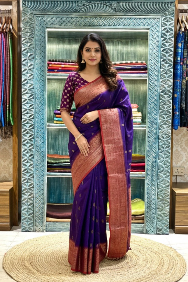 Silk _ Pure  Semi Purple coloured Katan Benarasi