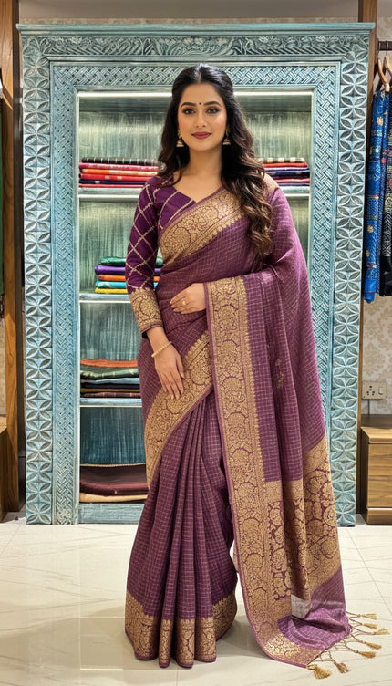 Designer Purple Crepe Saree with Elegant Embroidery