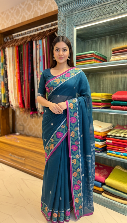 Bengal Handloom _ Blue. Cotton Tissue