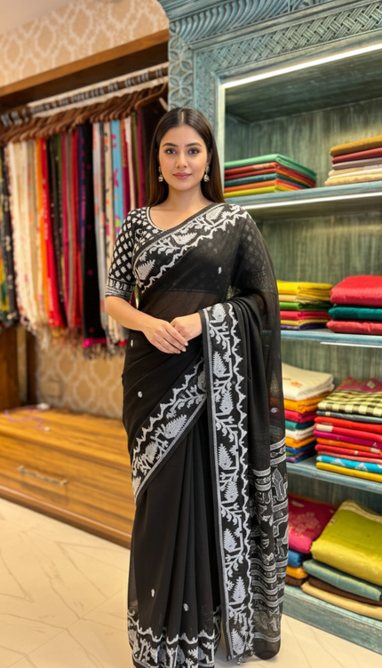 Bengal Handloom_ Black Cotton Korat Jamdani