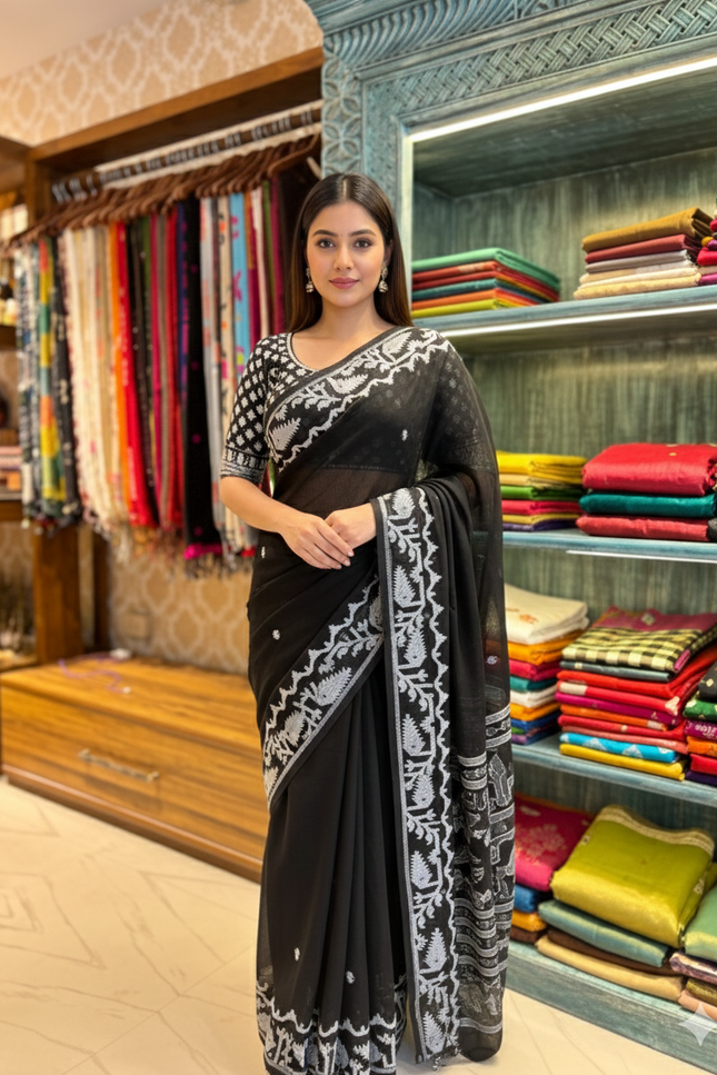 Bengal Handloom_ Black Cotton Korat Jamdani