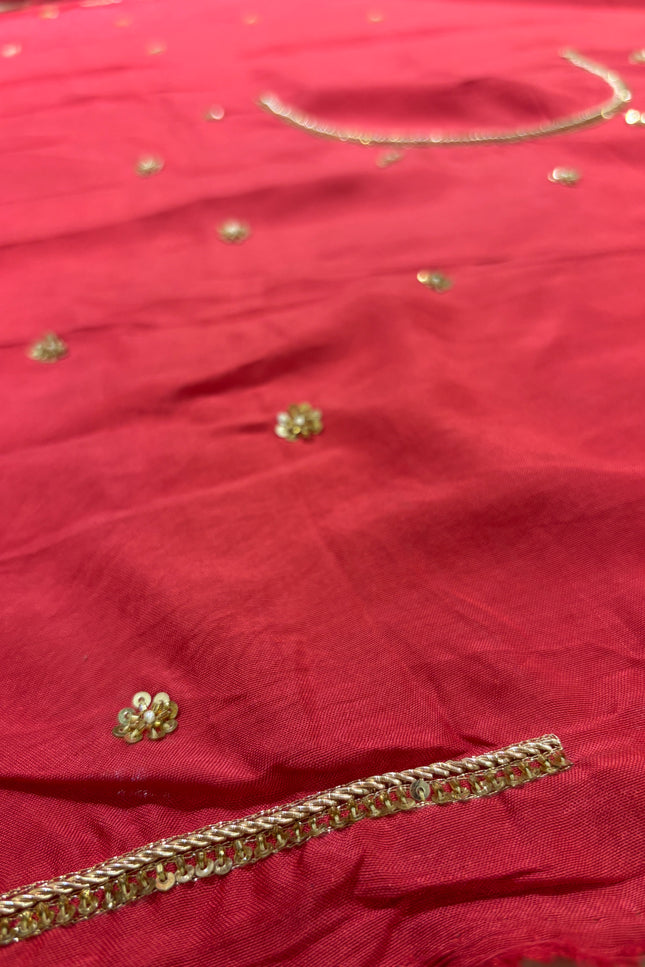 Red Tussar Silk Zardosi Designer Saree with Blouse Piece | Bridal & Wedding Wear