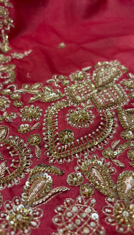 Red Tussar Silk Zardosi Designer Saree with Blouse Piece | Bridal & Wedding Wear